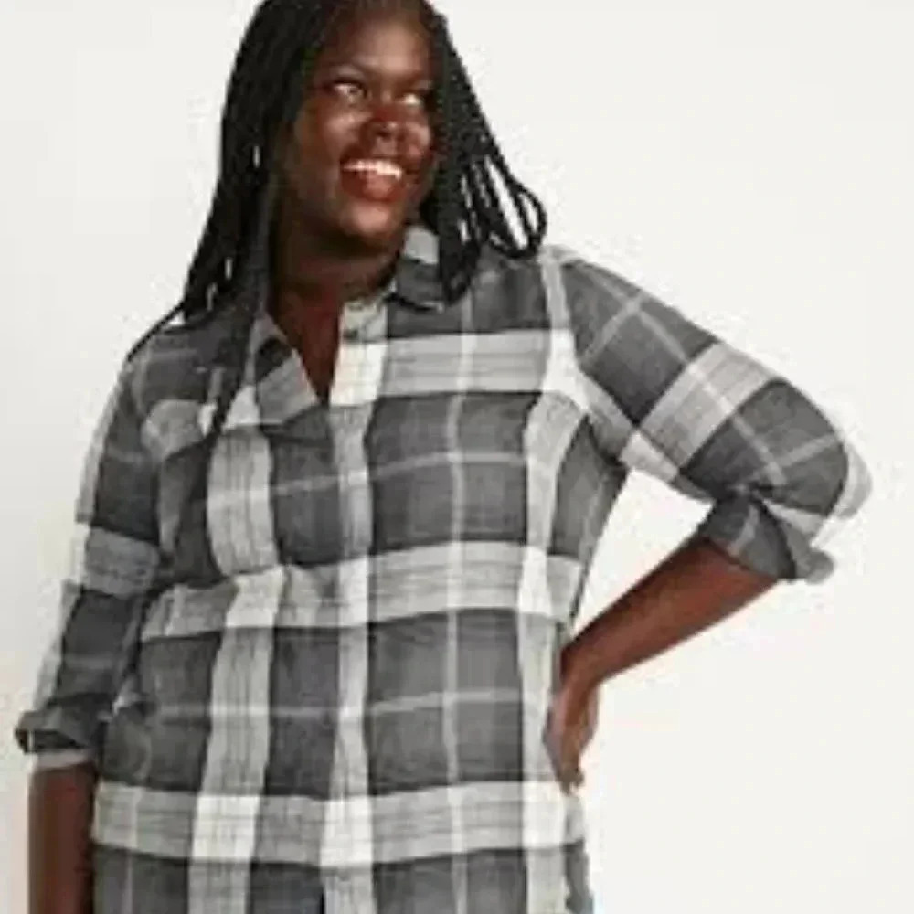 NWT Como Vintage long sleeve plaid‎ flannel blouse size Medium
